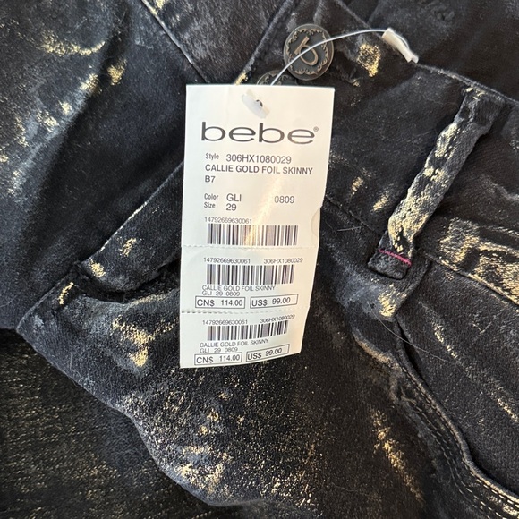 BNWT bebe Black and Gold / Copper Skinny Jeans - Picture 10 of 11